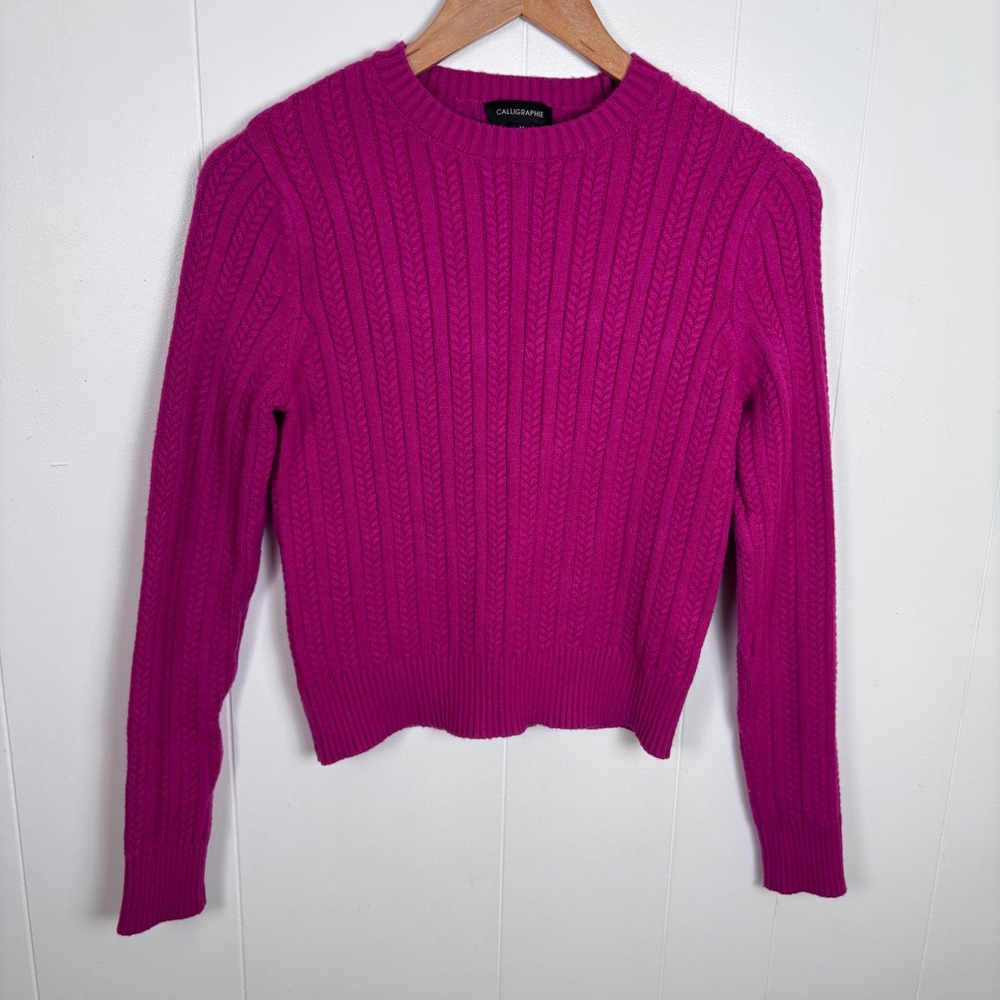 Calligraphie Cable Knit Sweater Cropped‎ Pullover Raspberry Pink Women's Medium